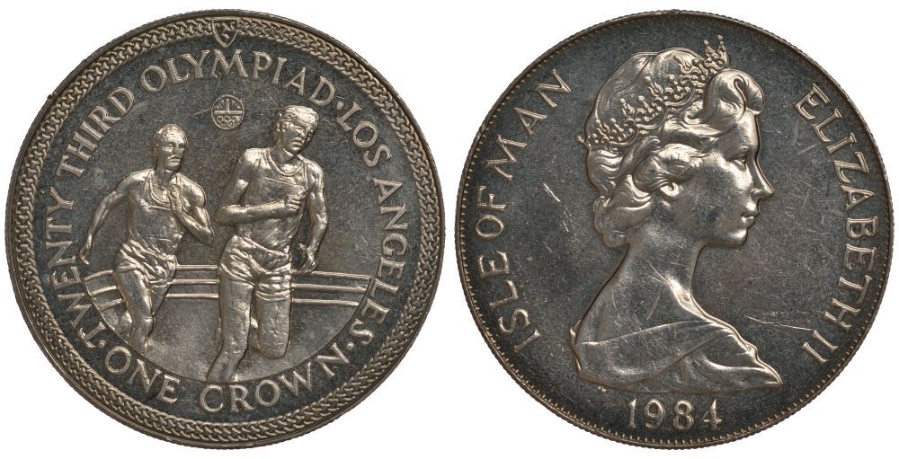 Остров Мэн 1 крона 1984 XXIII летние Олимпийские игры в Лос-Анджелесе 1984 года, бег KM 118 медно-никель UNC 1078-4-63
