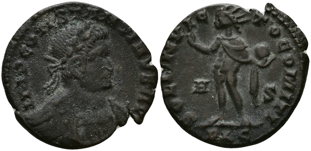 Римская Империя нуммий 316 Константин I Великий SOLI INVICTO COMITI Лугдун Very fine (степень редкости С2) RIC 53 бронза 1073-10-46