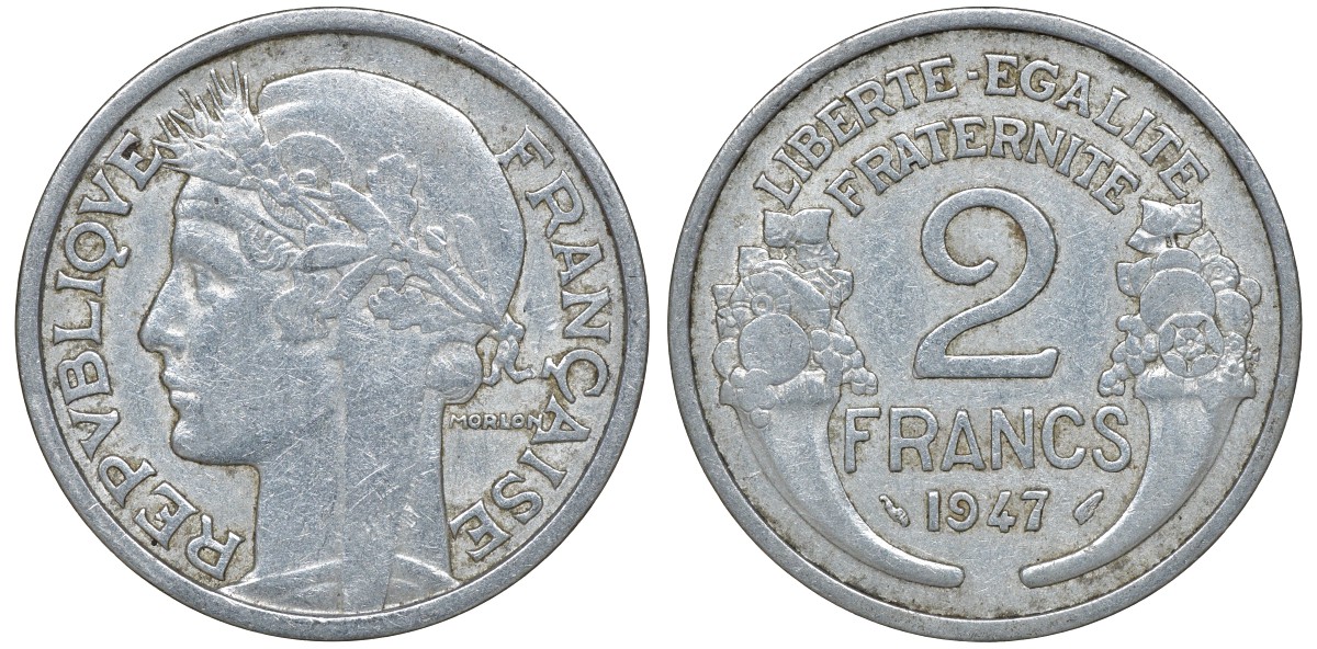Франция 2 франка 1947 KM 886а.1, Le Franc 269.10 алюминий 4162-111