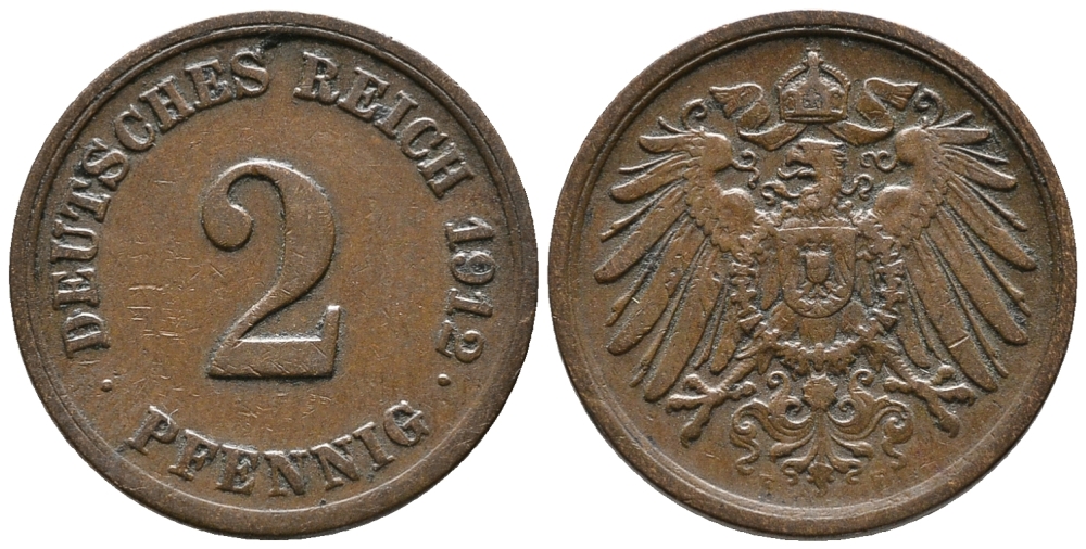Германия 2 пфеннига 1912 F KM 16, J. 11, Weege 4 медь 39-1234