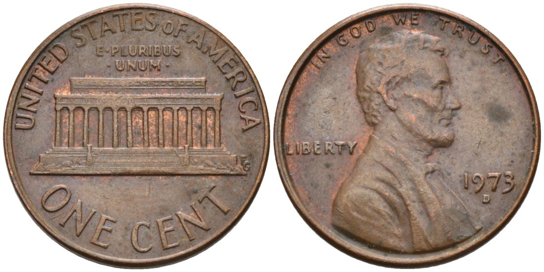 США 1 цент 1973 D, Линкольн КМ 201 медь цинк 4567-612