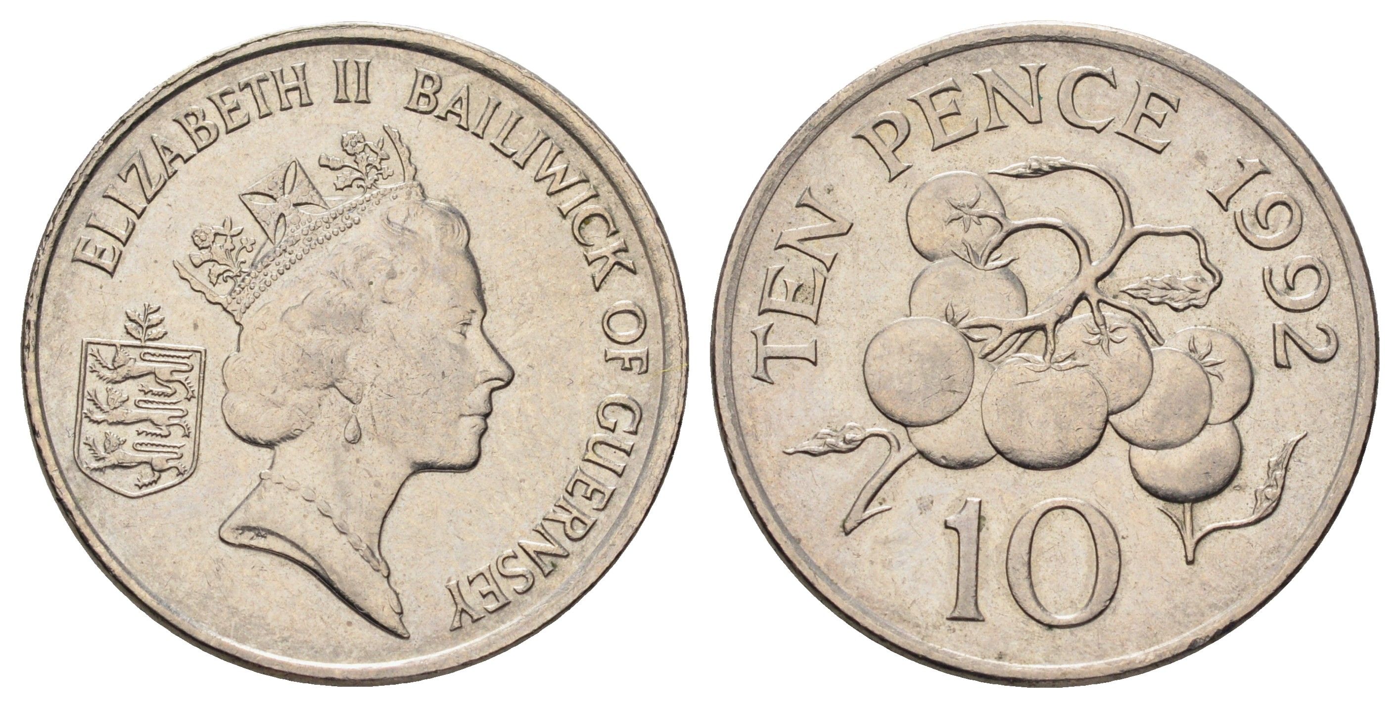 Гернси 10 пенсов 1992 Елизавета II (1952-2022), помидоры KM 43.2 медно-никель 4666-314
