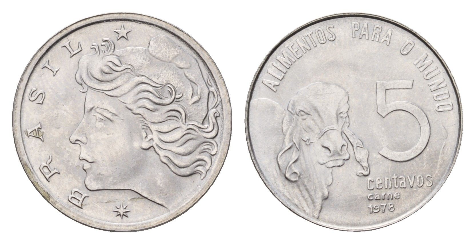 Бразилия 5 сентаво 1978 ФАО, зебу KM 587 нержавеющая сталь UNC 4687-1031