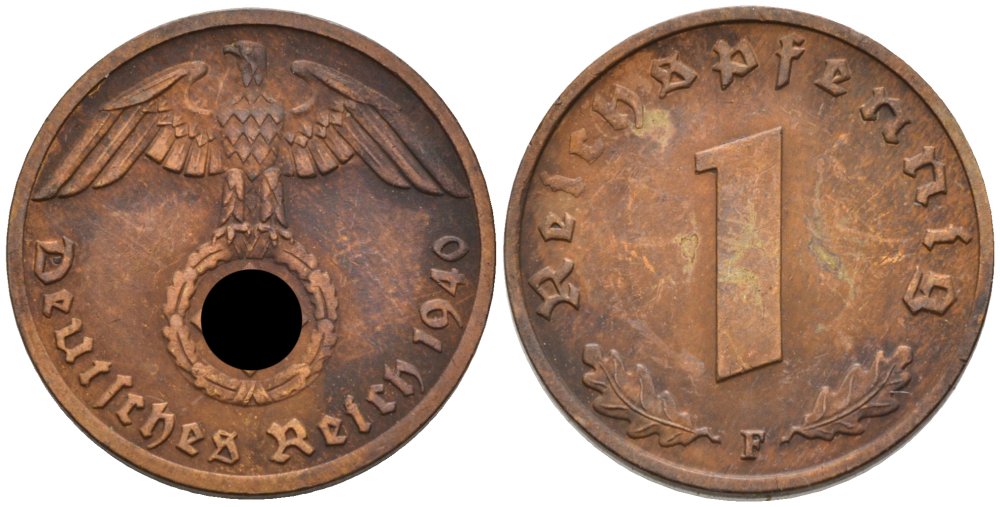 Германия 1 рейхспфенниг 1940 F KM 89, J. 361 бронза 4567-1112