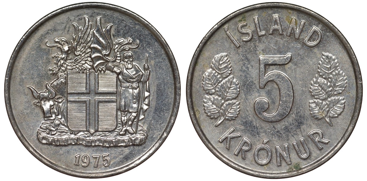 Исландия 5 крон 1975 KM 18 медно-никель 4128-656
