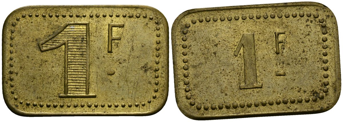 Франция 1 франк ND ресторанный жетон латунь 4166-143