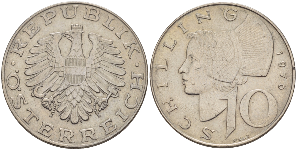 АВСТРИЯ 10 ШИЛЛИНГОВ 1976 KM 2918 никель плакированный медно-никелем 67-654