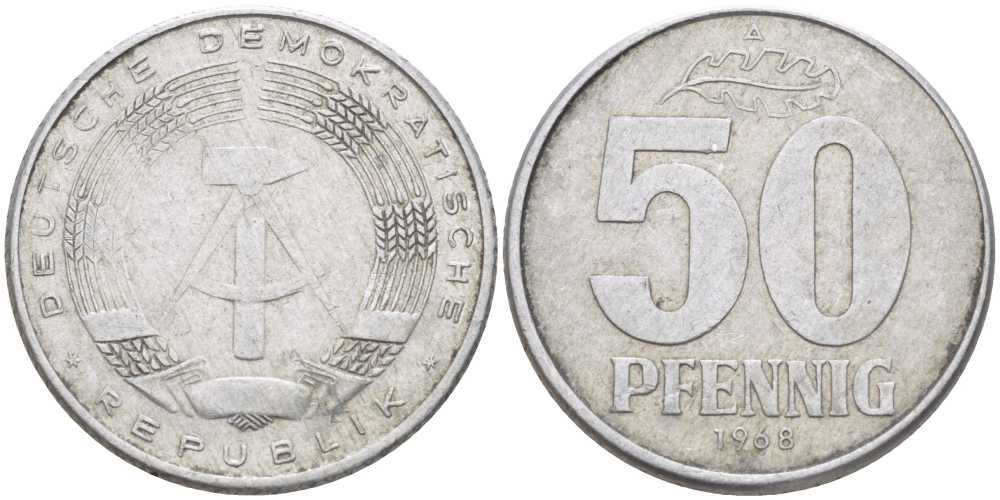 ГДР 50 ПФЕННИГОВ 1968 A KM 12.2 алюминий 61-951
