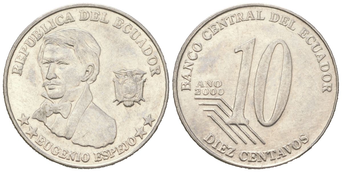 Эквадор 10 сентаво 2000 KM 106 нержавеющая сталь 4611-867