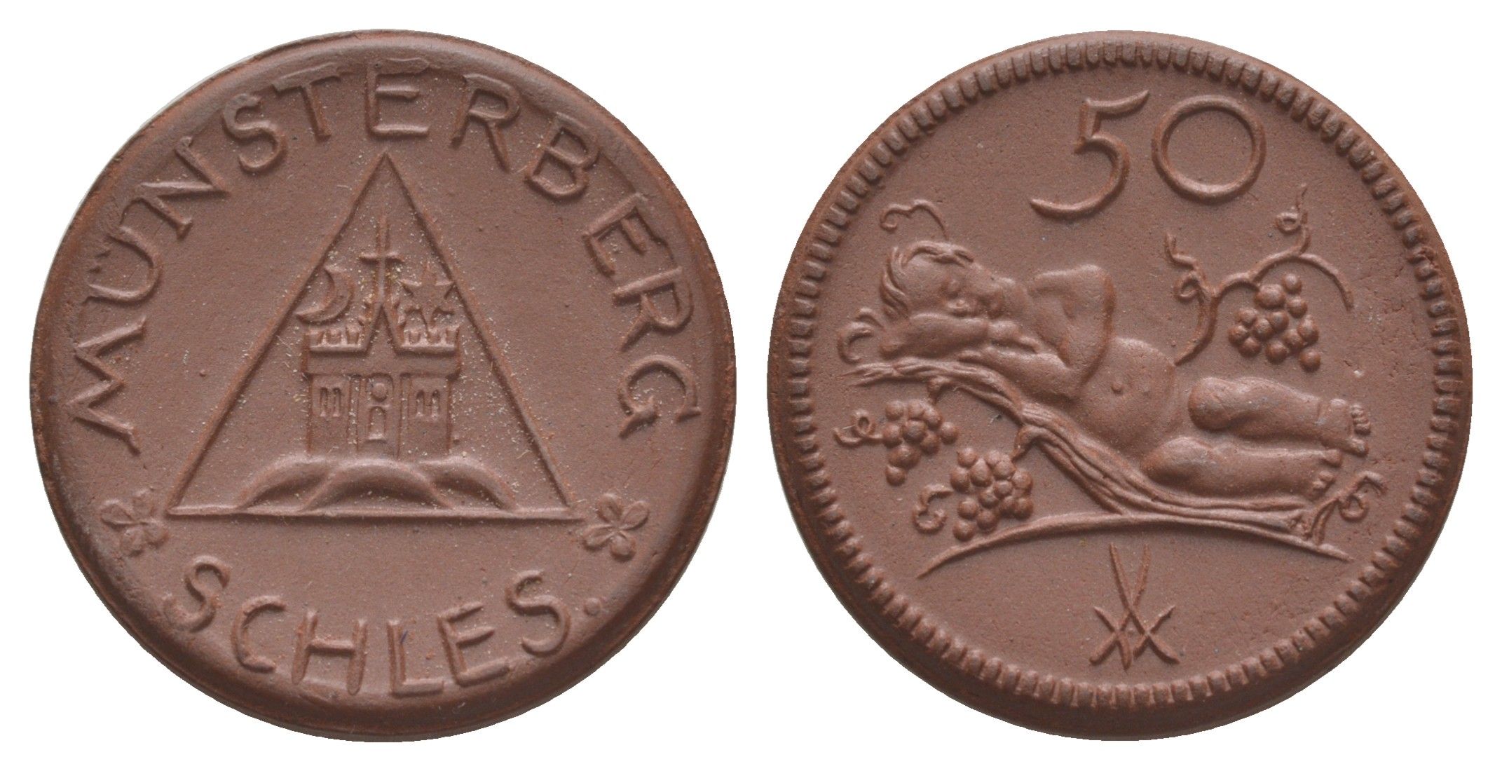 Мюнстерберг 50 пфеннигов ND (1921) Men05 18133.14, Scheuch 204a фарфор 1094-6-14