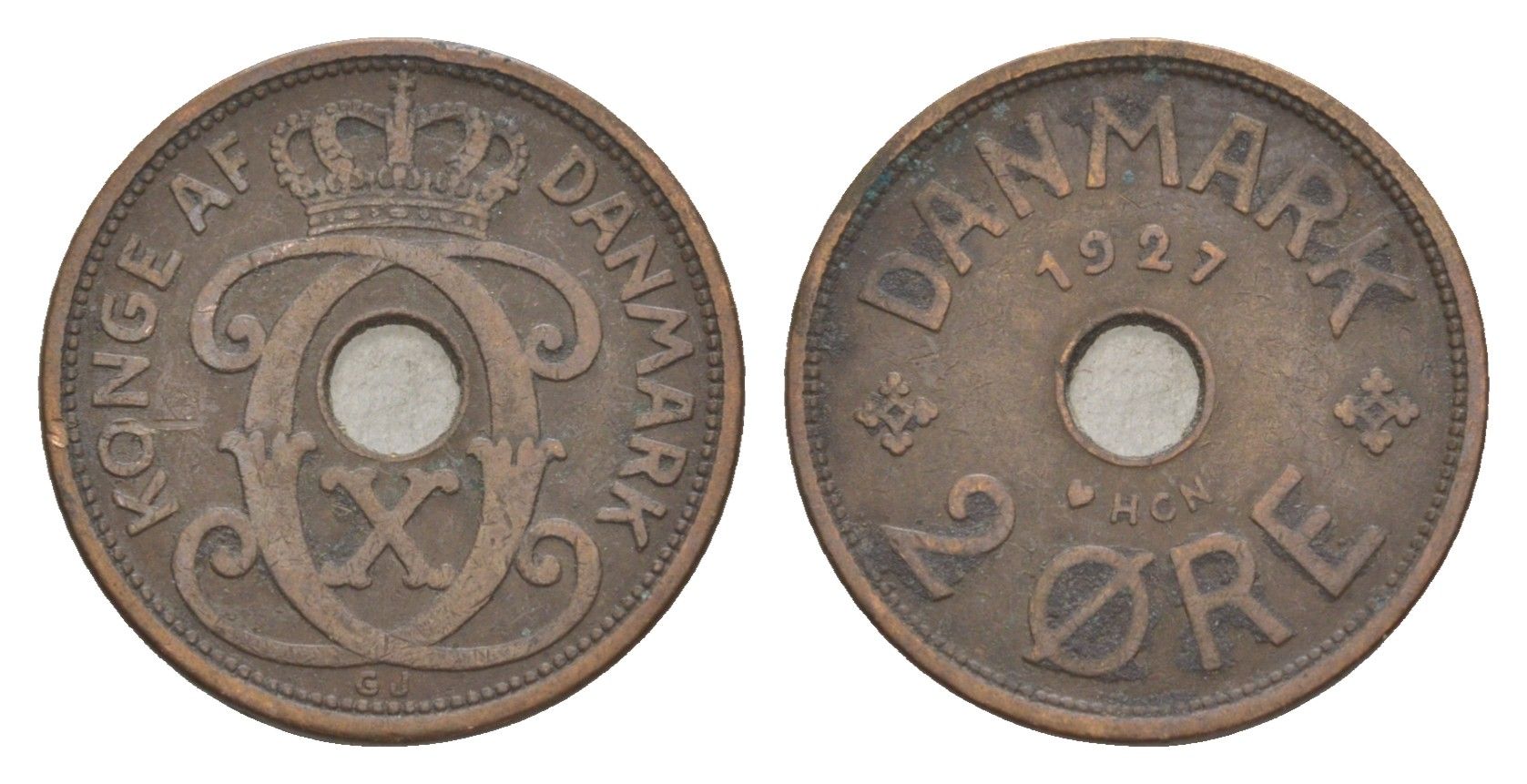 Дания 2 эре 1927 HCN, Кристиан X (1912-1947) KM 827 бронза 4639-723