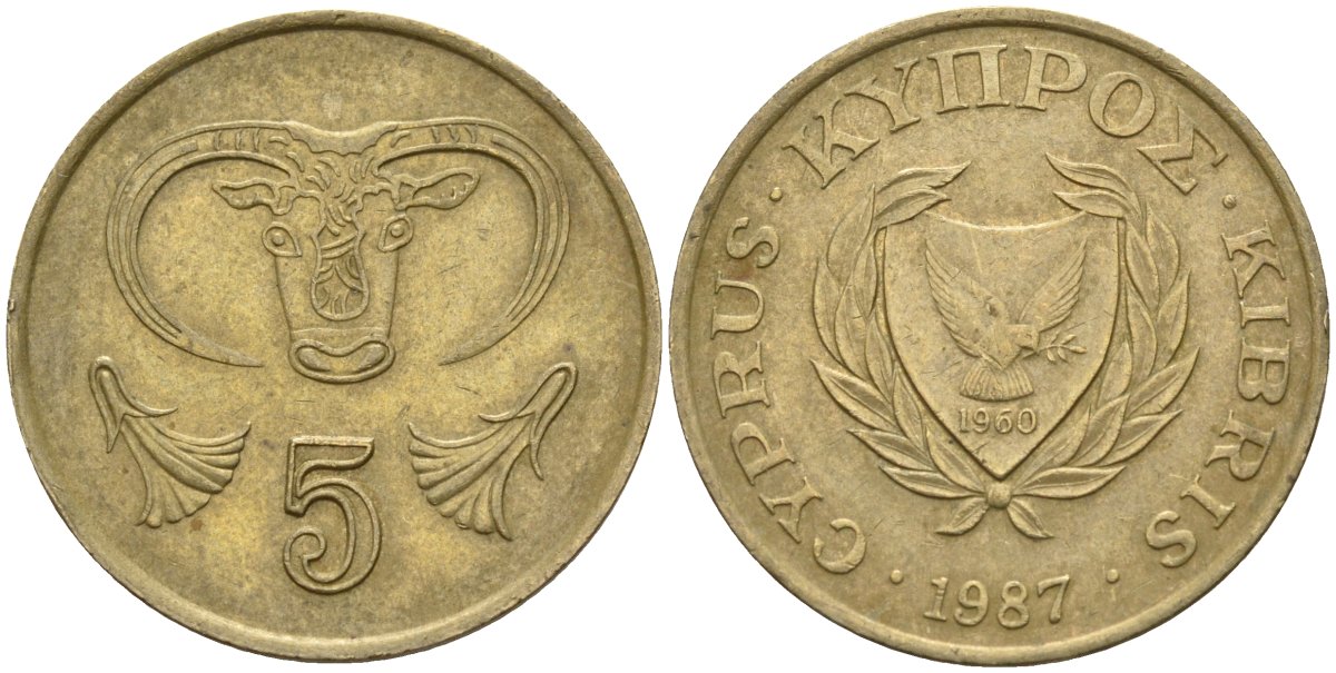 Кипр 5 центов 1987 KM 55.2 никель латунь 4141-934