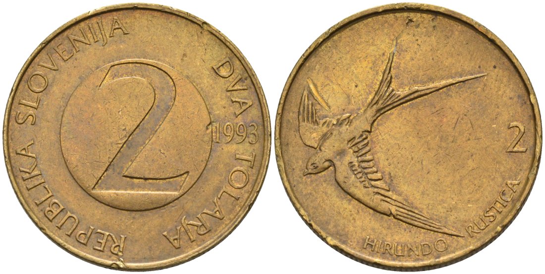Словения 2 толара 1993 ласточка KM 5 никель латунь 4573-613