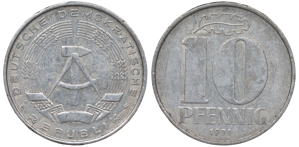 ГДР 10 пфеннигов 1971 А KM 10 алюминий 62-833