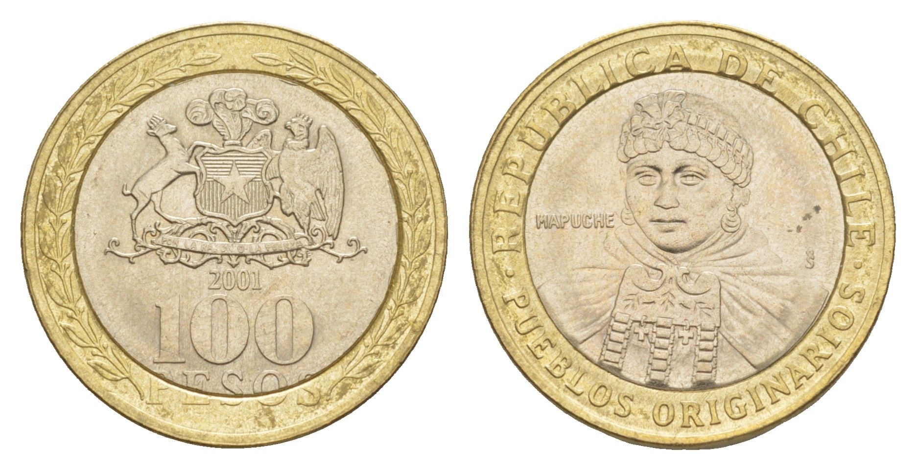 Чили 100 песо 2001 KM 236 биметалл UNC 4641-527