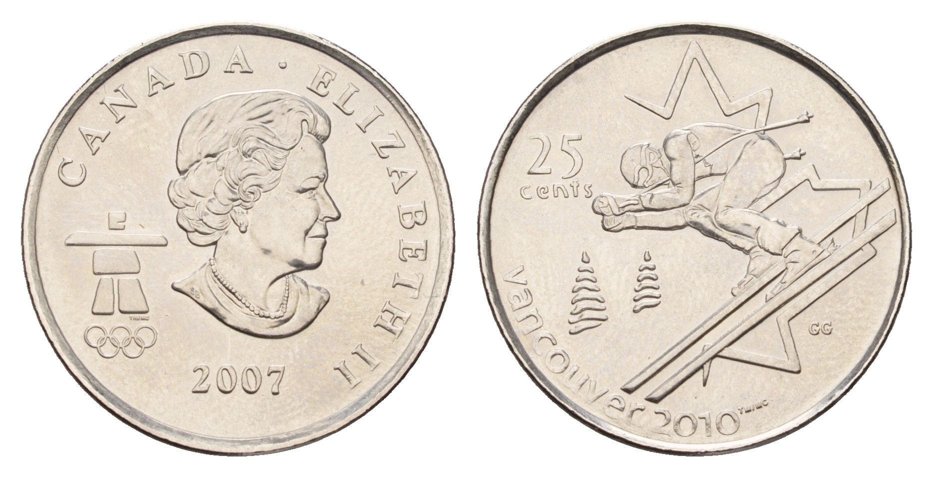 Канада 25 центов 2007 XXI зимние Олимпийские Игры, Ванкувер 2010 - Горные лыжи KM 686 сталь плакированная никелем UNC 4678-1154
