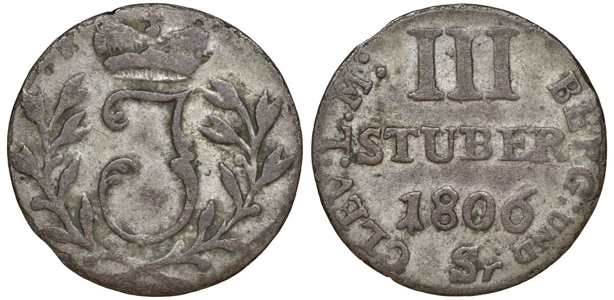Берг 3 штубера 1806 Sr, Иоахим Мюрат (1806-1808) KM 10 серебро    188-131