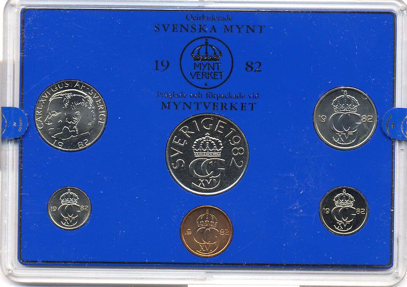 Швеция набор монетного двора из 6 монет 1982 в пластике, Карл XVI Густав (1973- ) KM MS23 UNC 5-4-2-84