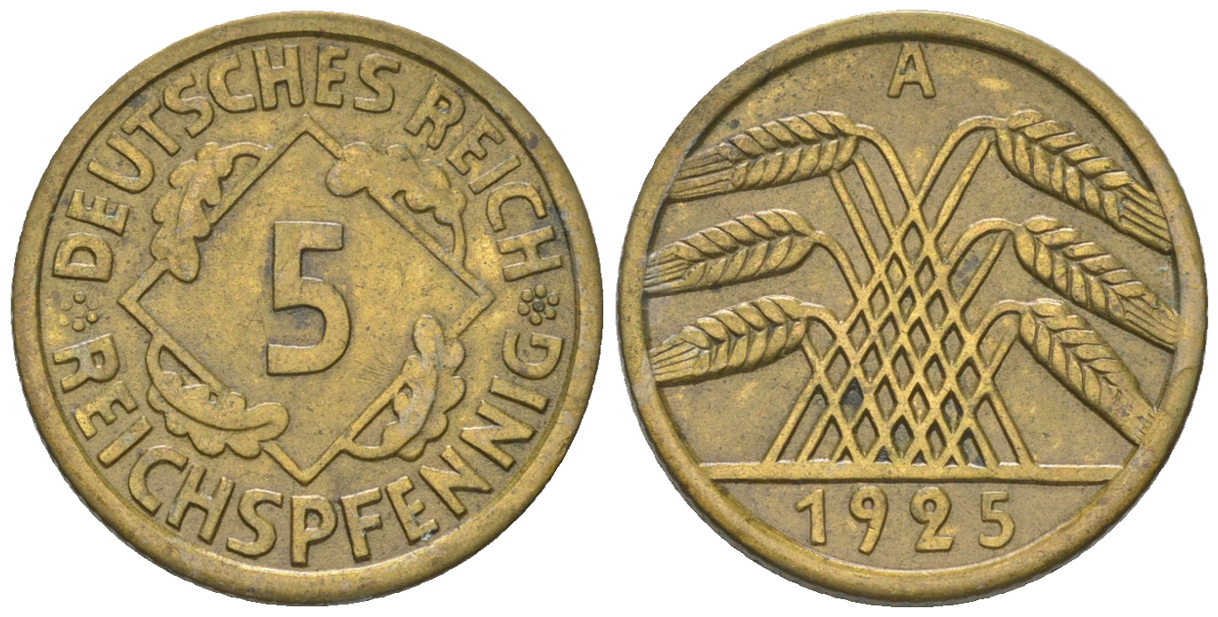 Германия 5 рейхспфеннигов 1925 A KM 39 алюминиевая бронза 4164-667