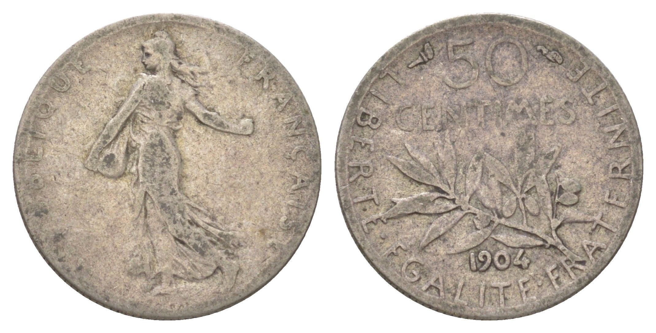 Франция 50 сантимов 1904 KM 854 серебро 4623-1162