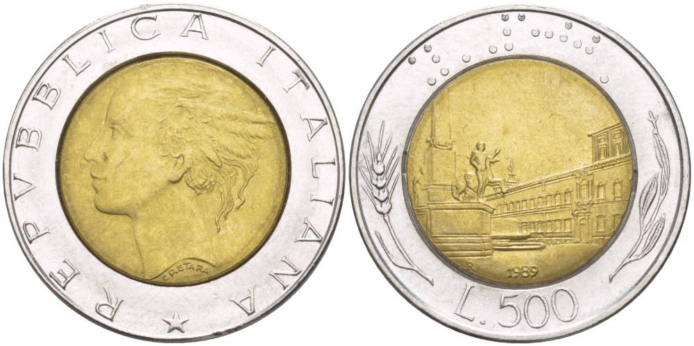 ИТАЛИЯ 500 ЛИР 1989 R, КРИВИНАЛЬСКИЙ ДВОРЕЦ В РИМЕ KM 111 биметалл 4551-546