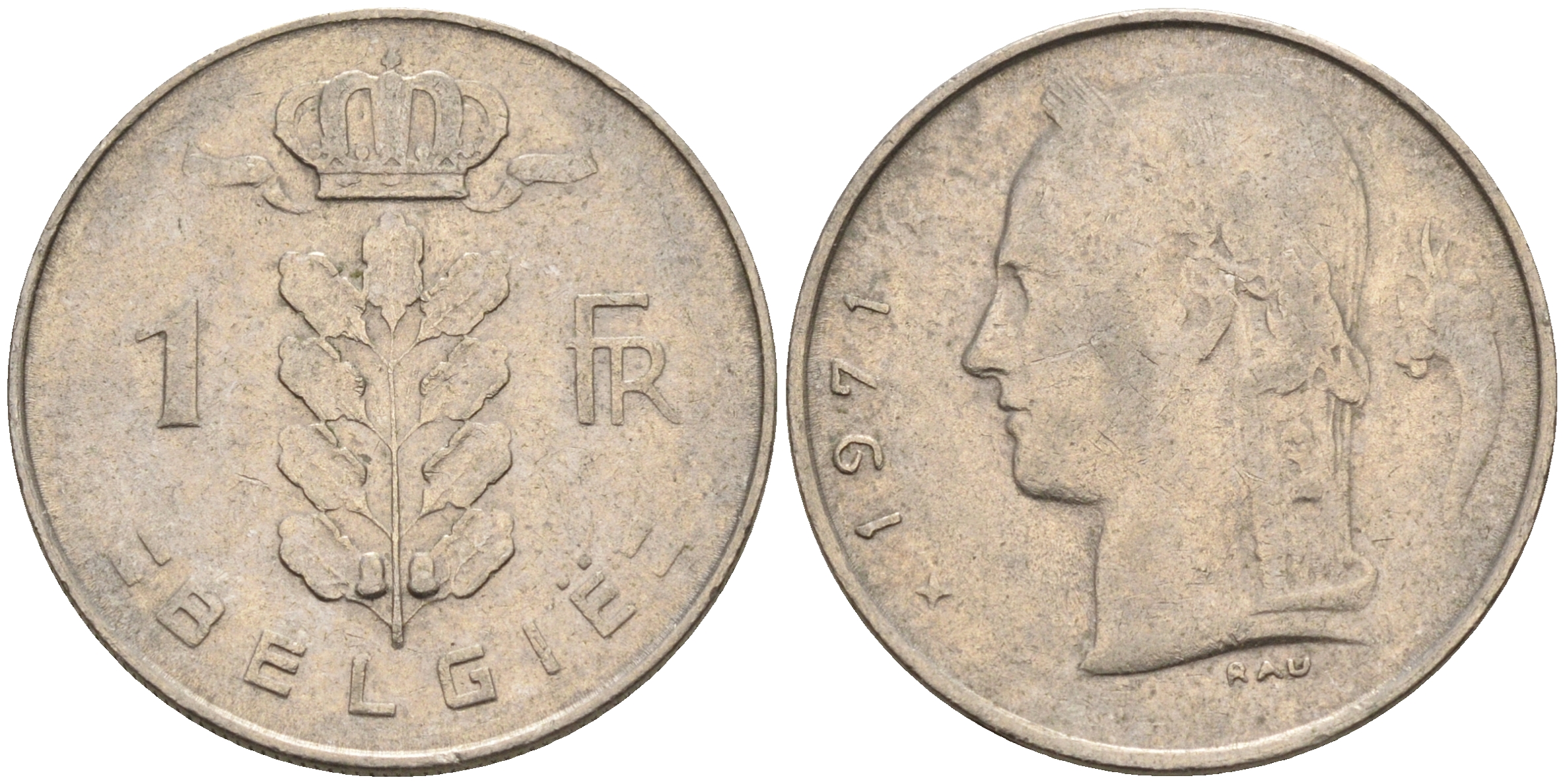 Бельгия 1 франк 1971 Belgie, Бодуэн I (1951-1993) KM 143.1 медно-никель    4592-1243