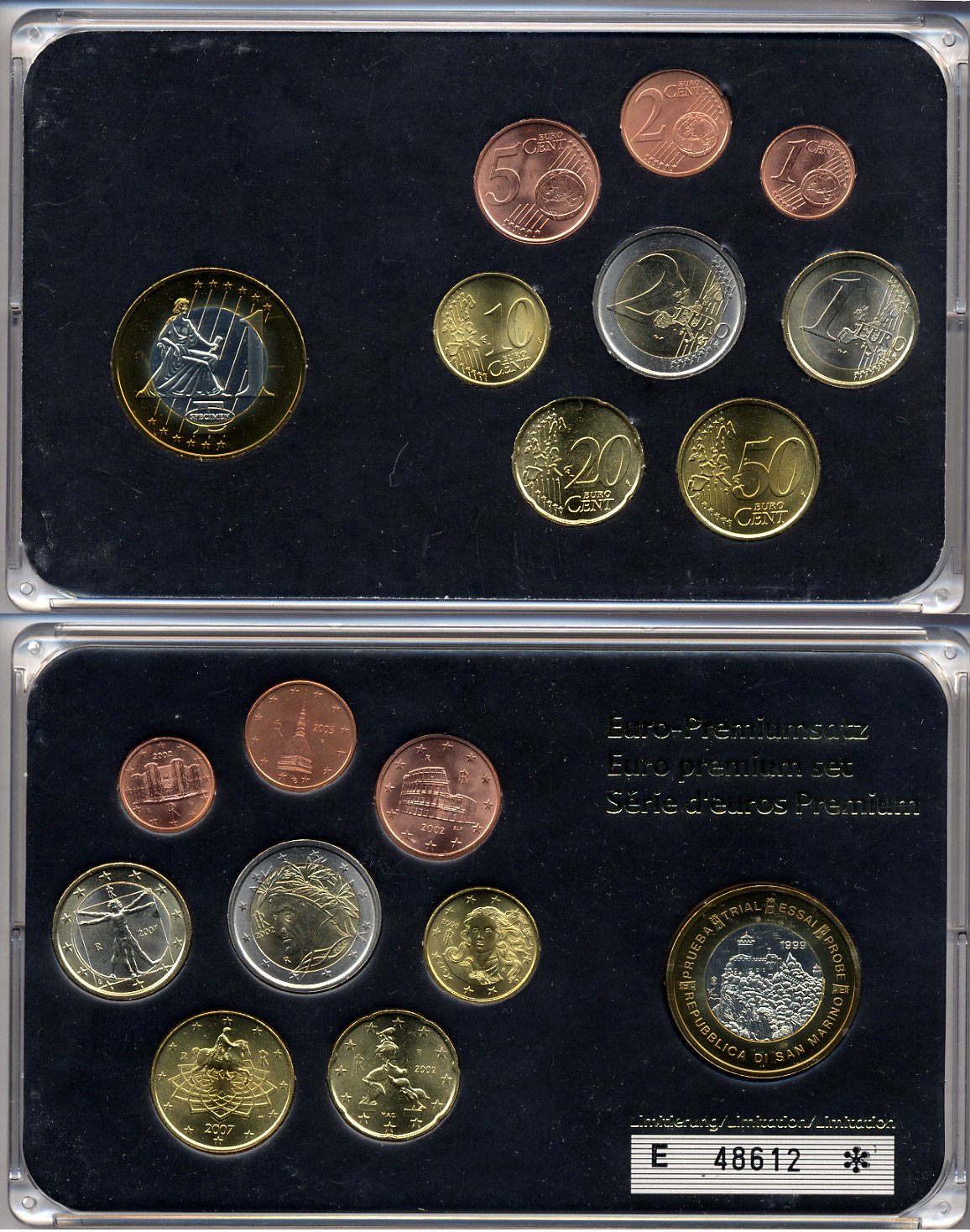 Италия евронабор от 1 евроцента до 2 евро включает 1 евро 1999 проба Сан-Марино, планшет биметалл, медно-никель UNC 3-4-9-24