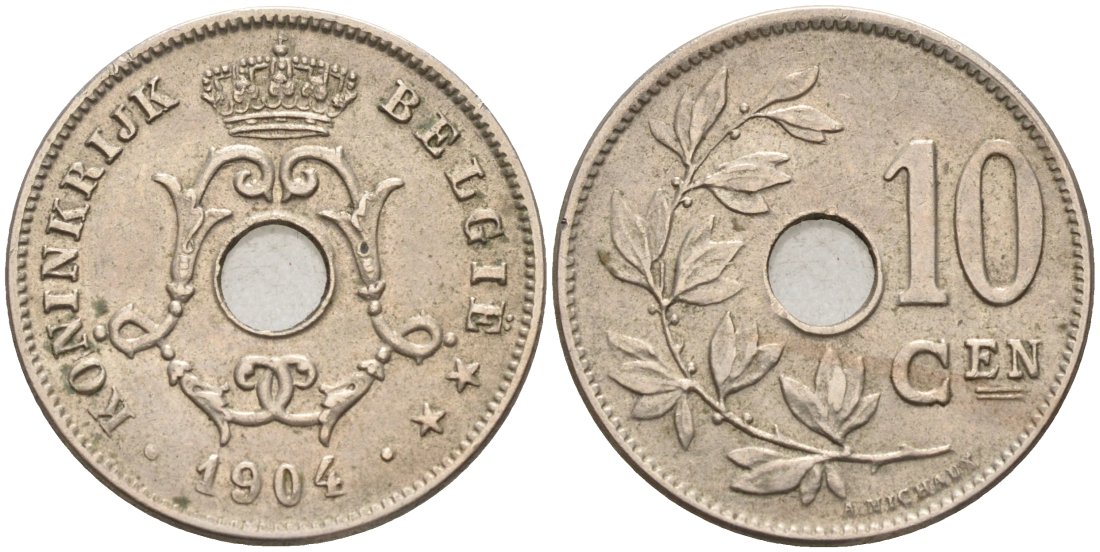 Бельгия 10 сантимов 1904 Belgie KM 53 медно-никель 190-731