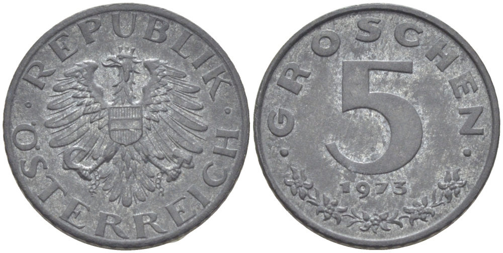 АВСТРИЯ 5 ГРОШЕЙ 1968 KM 2875 цинк 3309-949