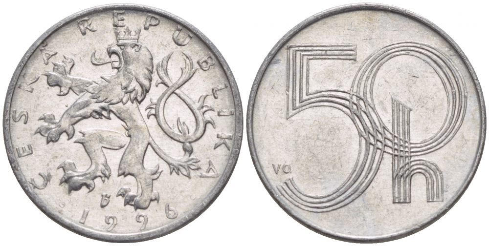 ЧЕХИЯ 50 ГЕЛЛЕРОВ 1996 KM 3.1 алюминий 4532-519