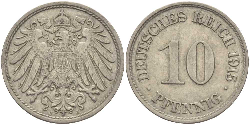 ГЕРМАНИЯ 10 ПФЕННИГОВ 1915 J KM 12, J. 13 медно-никель 65-831