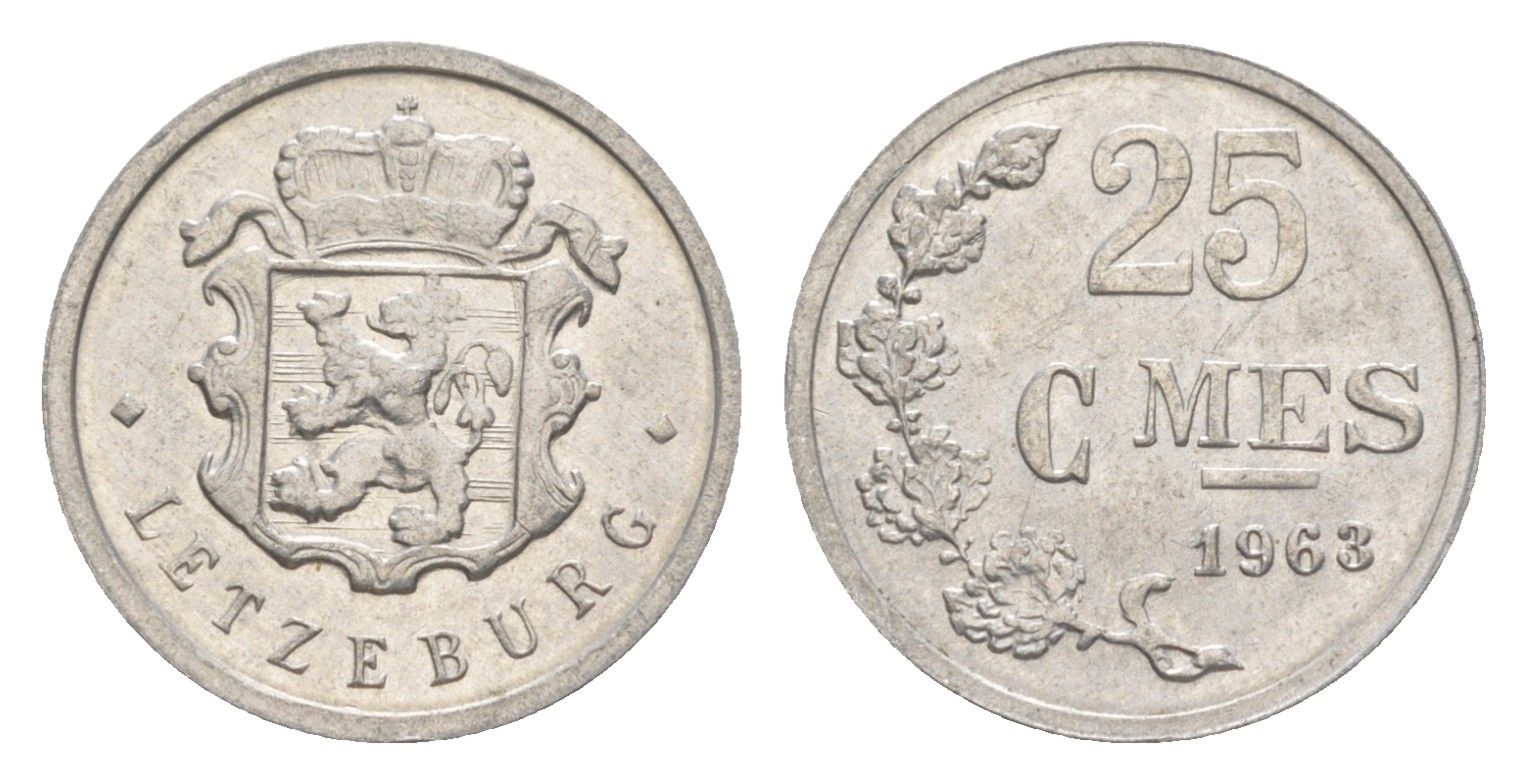 Люксембург 25 сантимов 1963 Шарлотта (1918-1964) KM 45a алюминий 4643-519