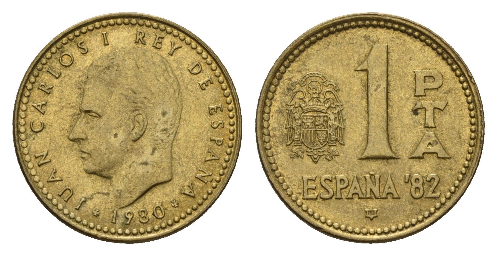 Испания 1 песета 1980 (80) чемпионат мира по футболу в Испании 1982 года, Хуан Карлос I (1975-2014) KM 816 алюминиевая бронза 4609-1238