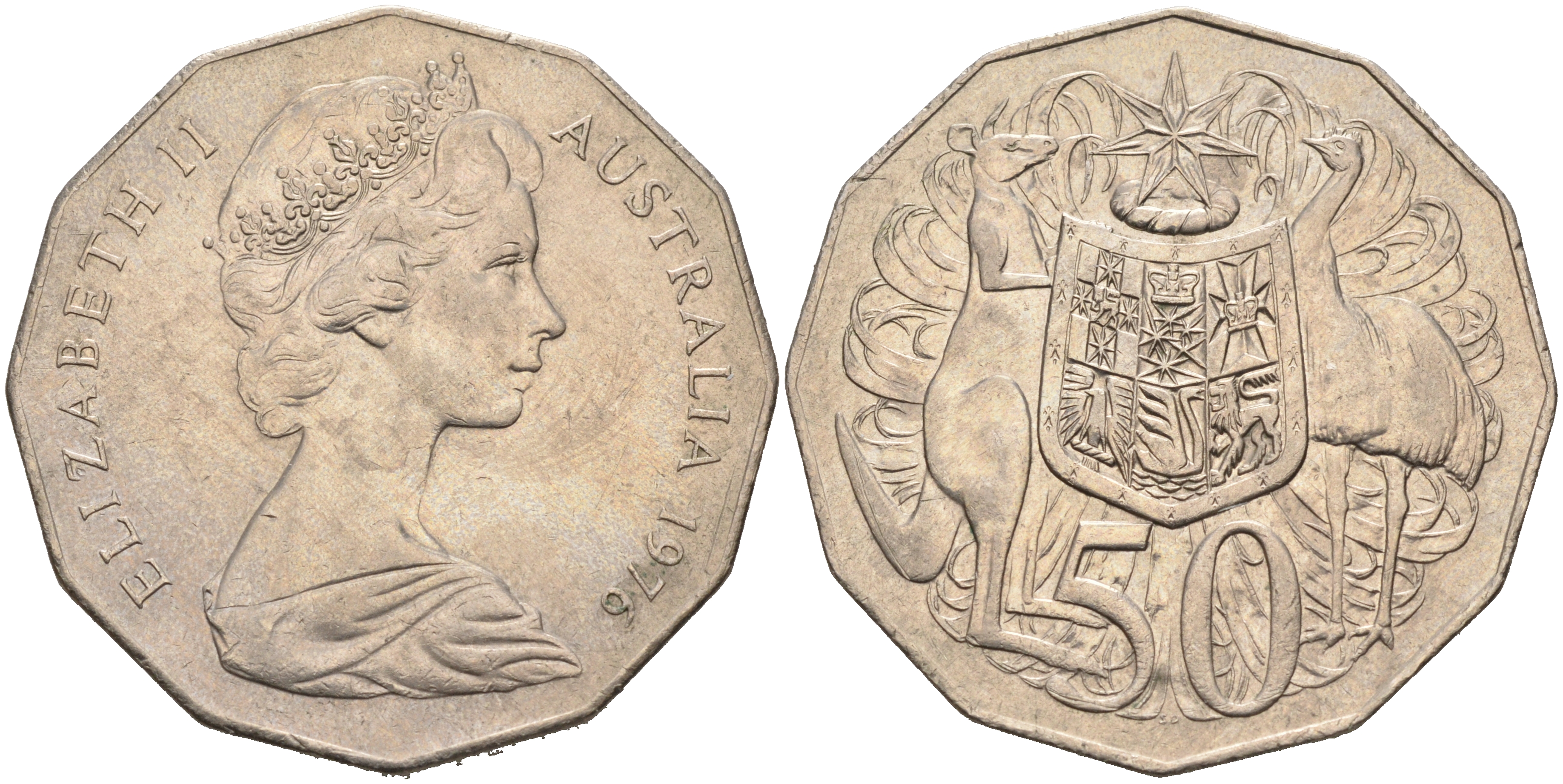 Австралия 50 центов 1976 Елизавета II (1952-2022), герб Австралии, кенгуру KM 68 медно-никель 4565-844