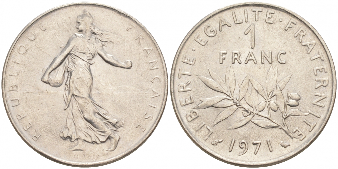 ФРАНЦИЯ 1 ФРАНК 1971 СЕЯТЕЛЬ KM 925.1 никель 68-115
