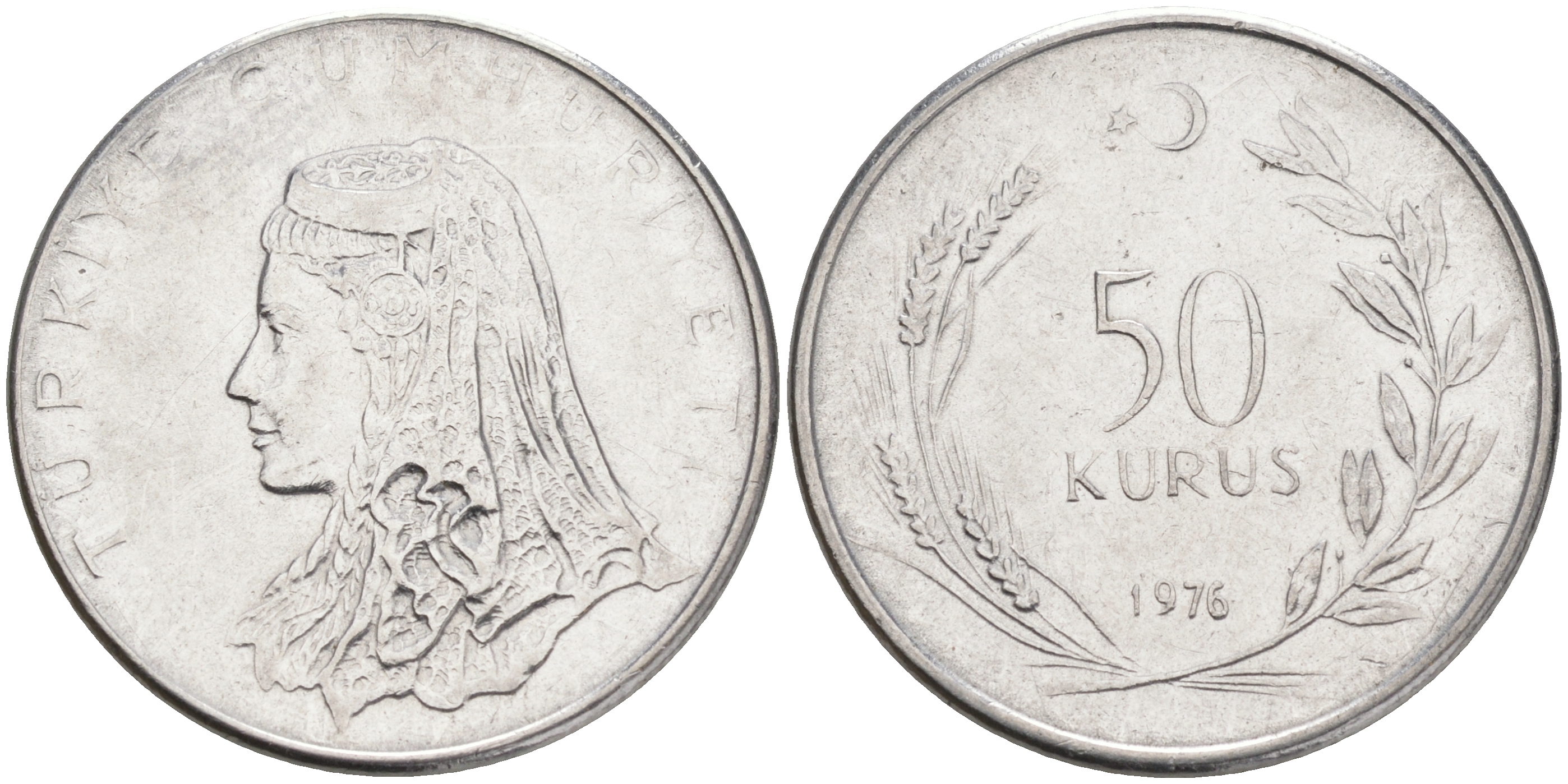 Турция 50 курушей 1976 Анатолийская невеста KM 899 нержавеющая сталь 4561-711