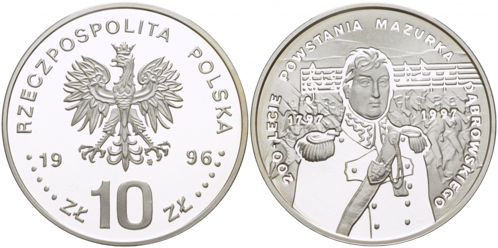 Польша 10 злотых 1996 MW, 200 лет гимну Польши, тираж 14000 экземпляров KM 318 серебро PROOF 1084-7-34