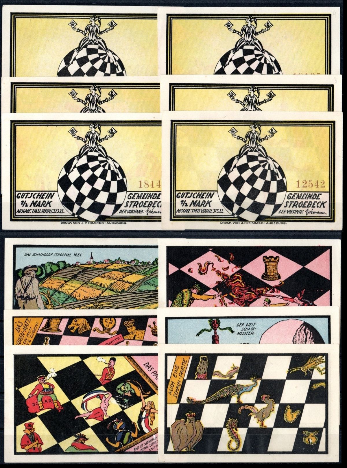 Штрёбек (Пруссия, Саксония) полный набор из 6 нотгельдов (1/2 марки) 1921 Mehl Grabowski 1285.4a бумага UNC (пресс) 7556-61-3-2