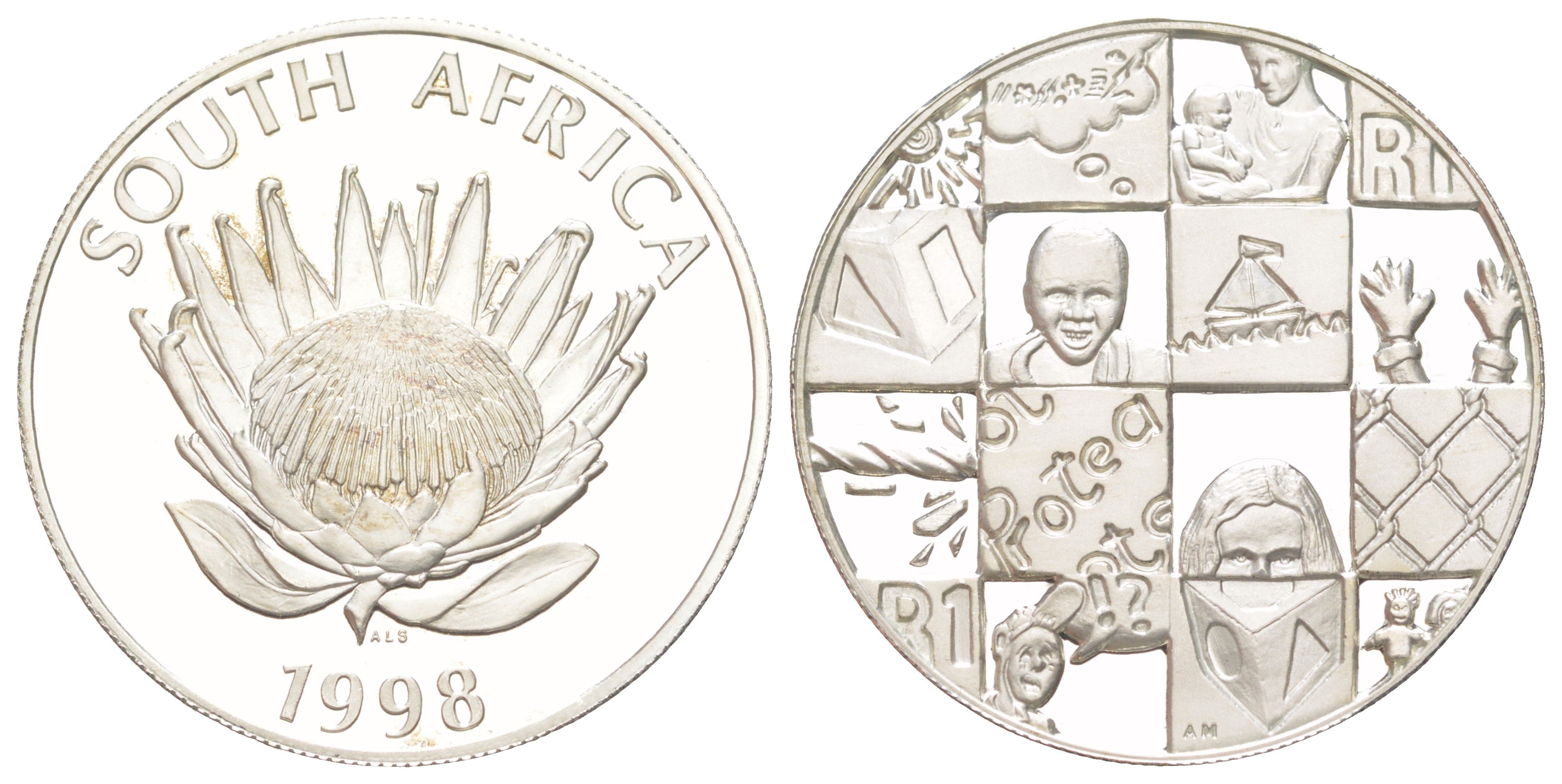 ЮАР 1 ранд 1998 Год ребенка, тираж 1.999 экземпляров KM 177 серебро PROOF 443-411