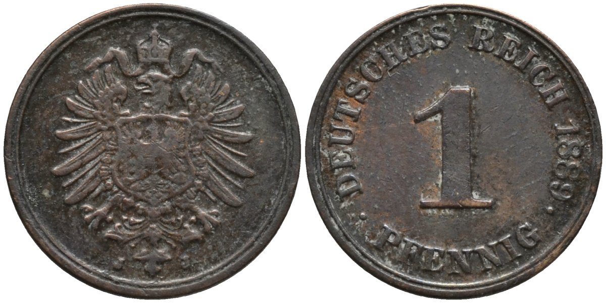 Германия 1 пфенниг 1888 J, старогербовка KM 1 медь 44-1226