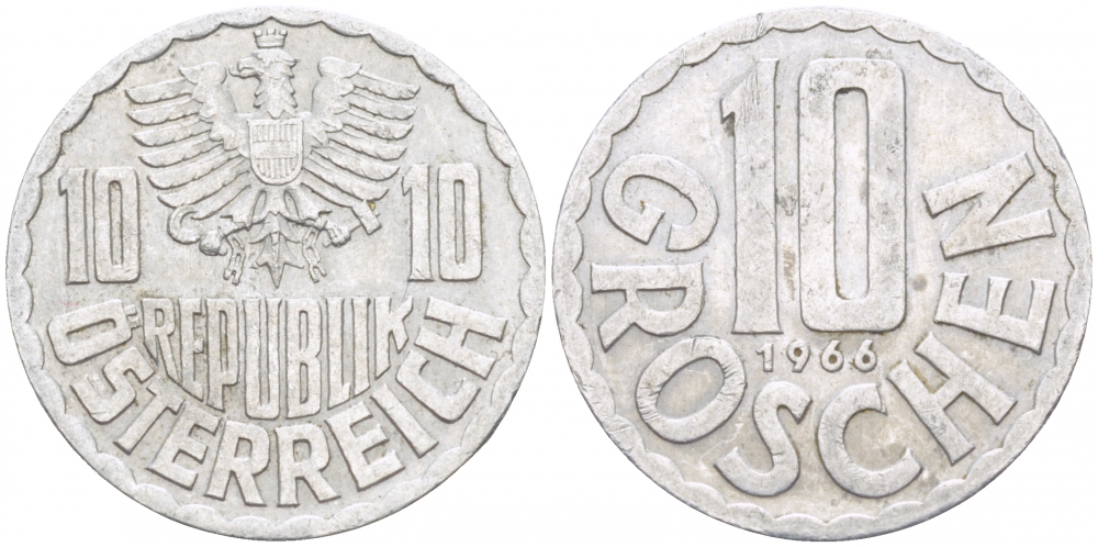 Австрия 10 грошей 1966 KM 2878 алюминий 3309-955