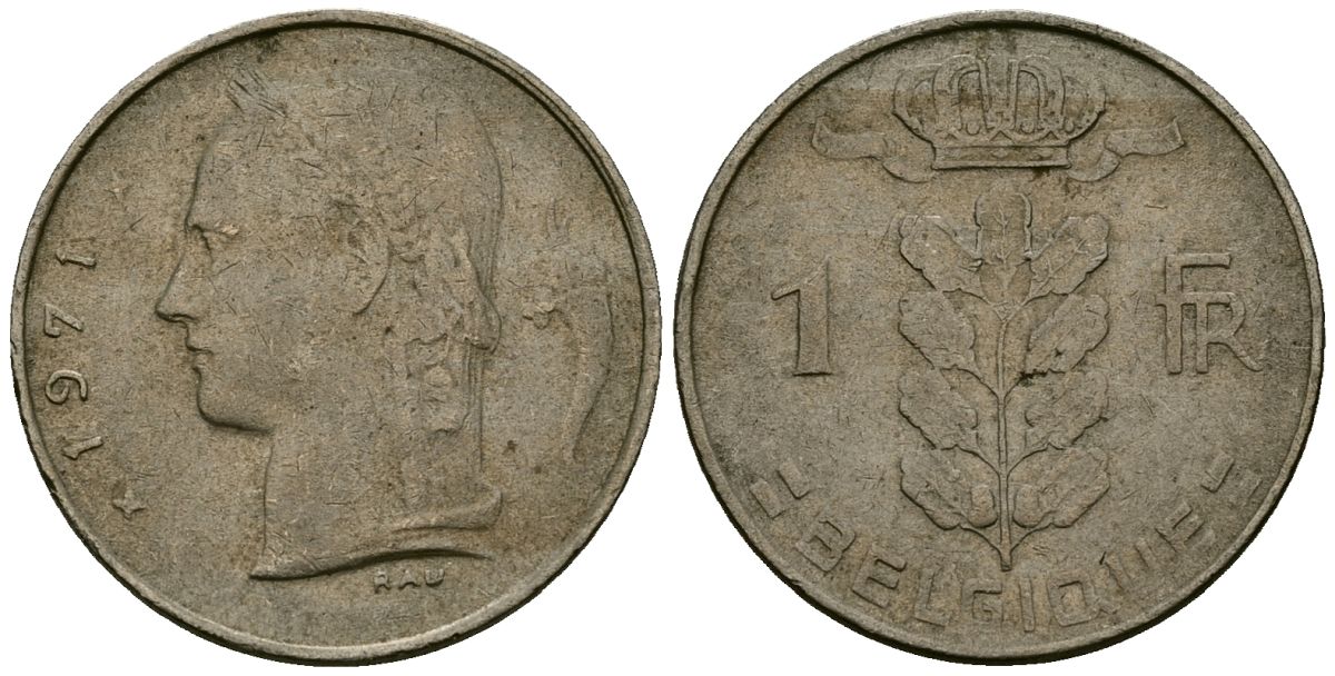 Бельгия 1 франк 1971 Belgique, Бодуэн I (1951-1993) KM 142 медно-никель 4138-232