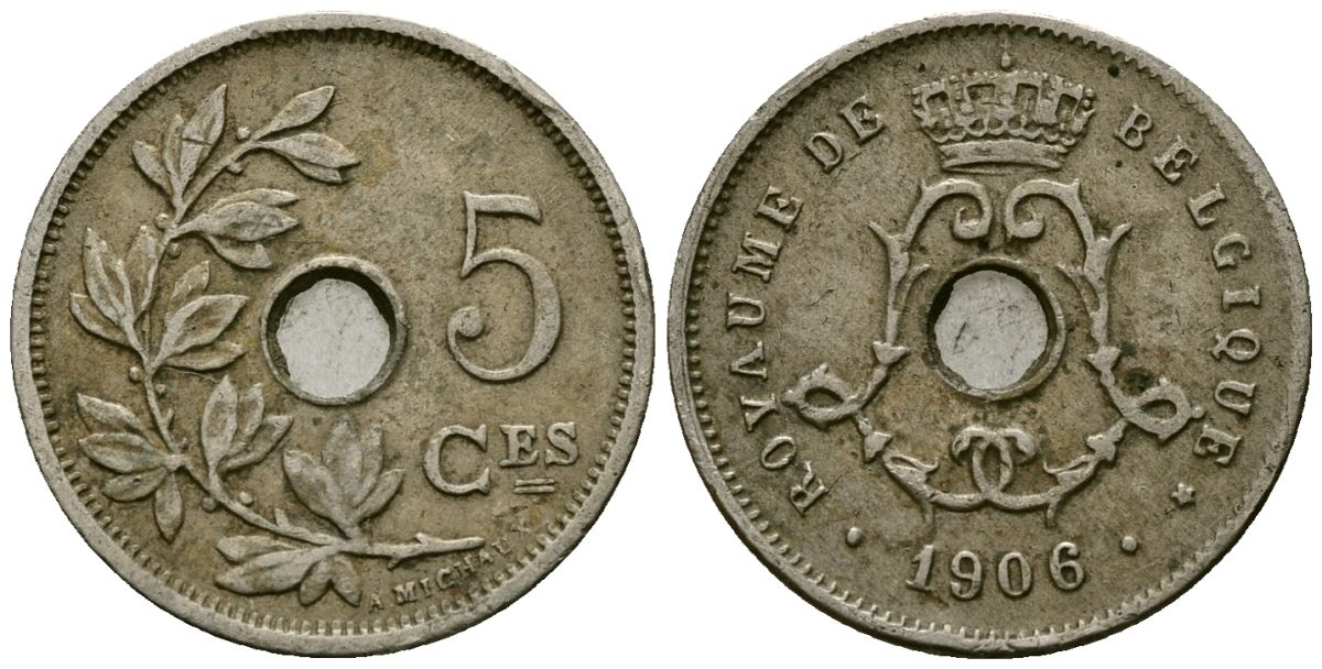 Бельгия 5 сантимов 1906 Belgique KM 54 медно-никель 4173-427