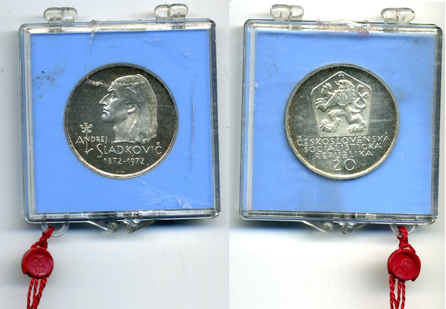 Чехословакия 20 крон 1972 100 лет со дня смерти Андрея Сладковича (1820-1872) KM 76 серебро PROOF 5-3-1-54