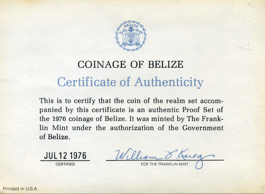 Белиз набор из 8 монет 1976 птички, в картонном буклете, запайка, в оригинальной коробке, с сертификатом KM PS 5, KM 43-50 PROOF 1-5-3-7