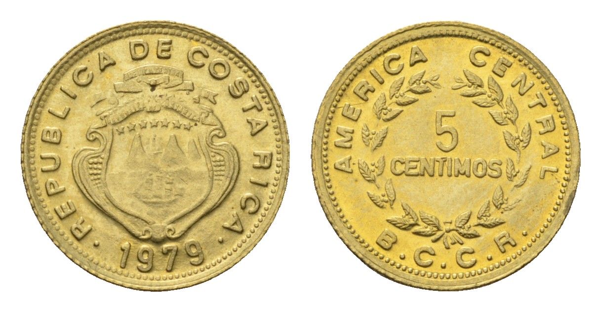 Коста-Рика 5 сентимо 1979 год-тип KM 184.3a латунь UNC 4697-234