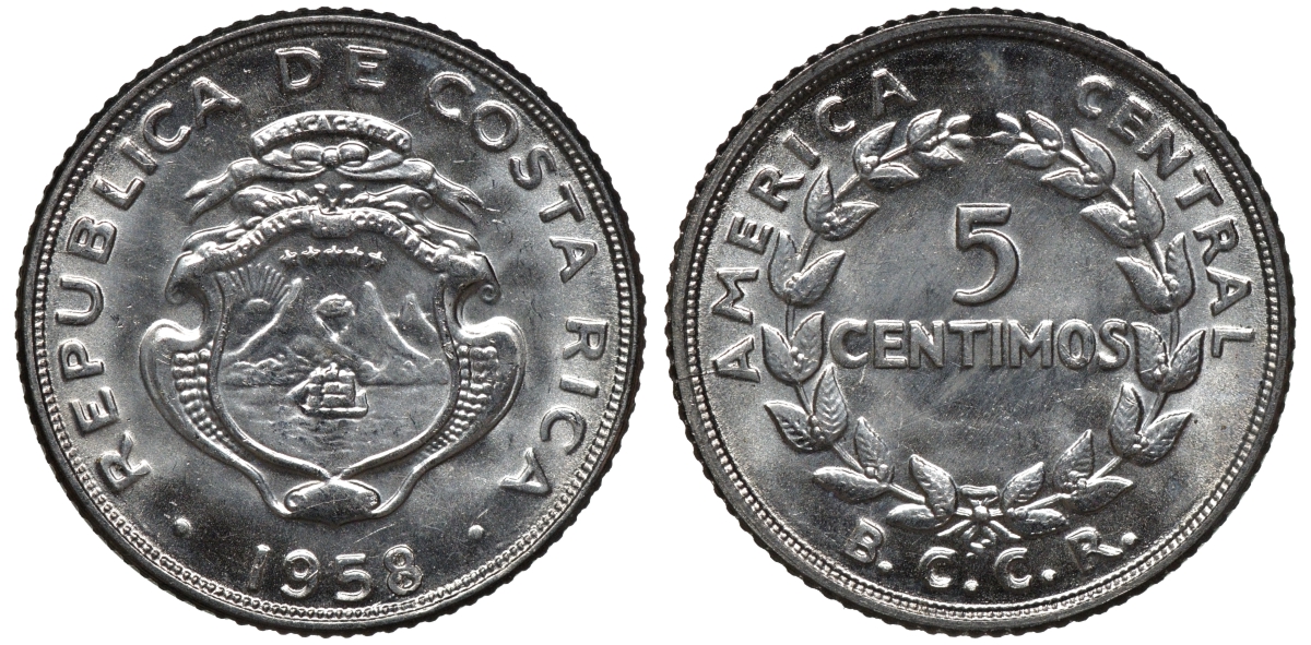 Коста-Рика 5 сентимо 1958 KM 184.1a сталь UNC M53-04