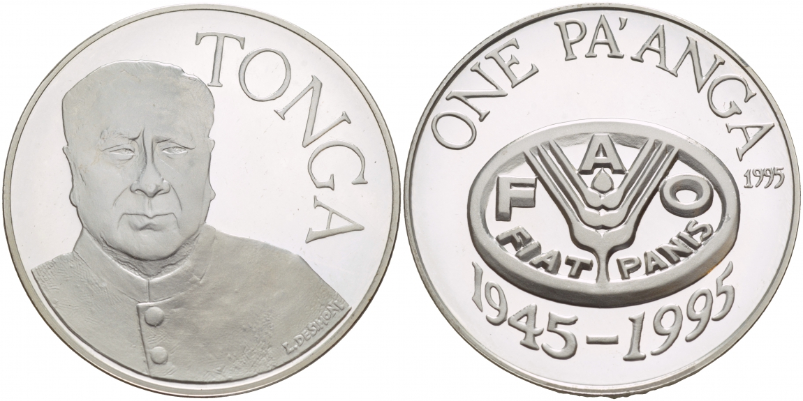 Тонга 1 паанга 1995 50 лет FAO, тираж 2000 экземпляров KM 181 серебро PROOF 00-807-51