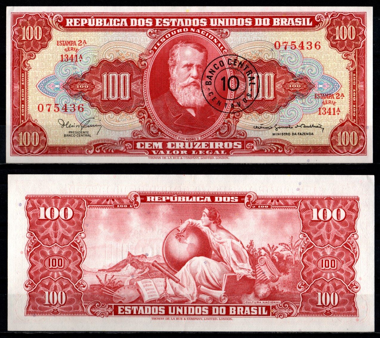 Бразилия 10 центаво 1967 "MINISTRO" Pick 185 b бумага 7191-38-2-2