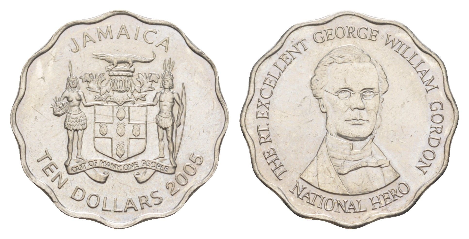 Ямайка 10 долларов 2005 KM 181 сталь плакированная никелем UNC 4641-827